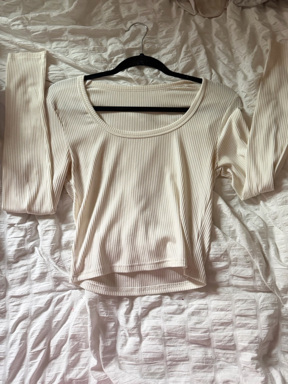 Two Ribbed Long Sleeve Tops - Cream & Blush - Picture 4 of 5